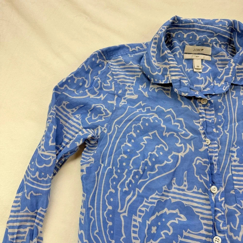 J. Crew‎ Womens Blue White Paisley Cotton Silk Button Down Shirt Size 000